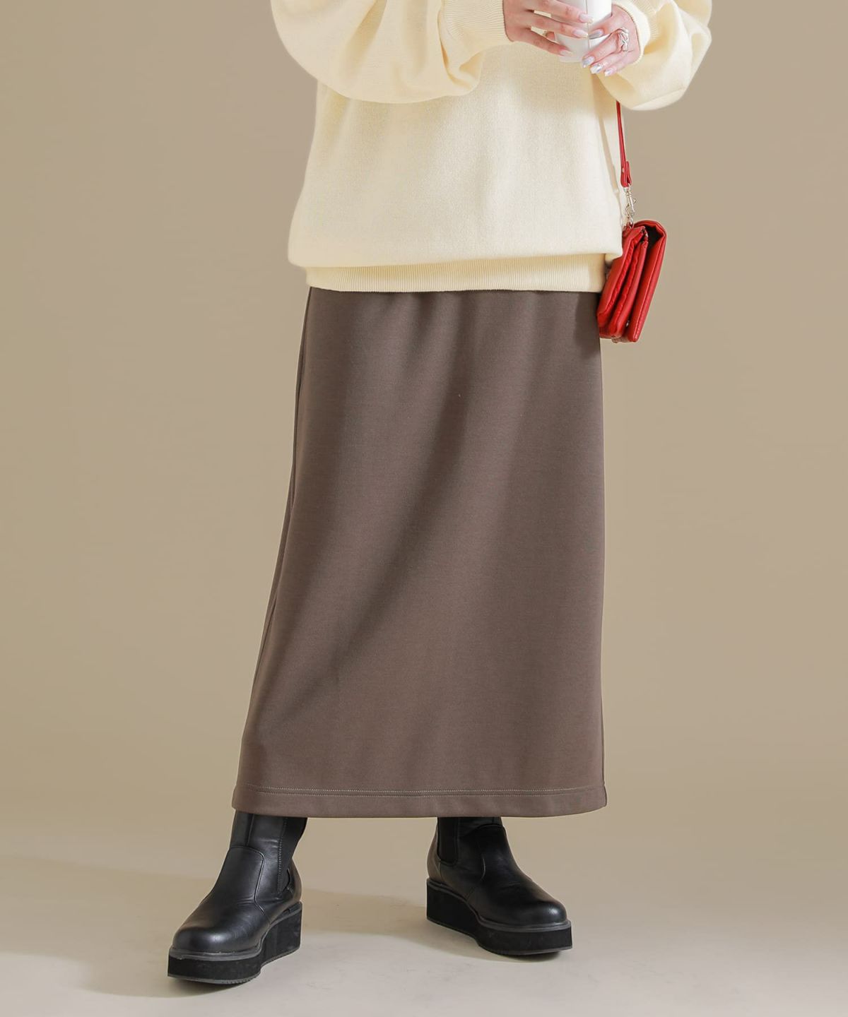 ナローシルエットロングスカート【20】 1(M~L) グレイッシュモカ ナローシルエットロングスカート【20】 1(M~L) グレイッシュモカ
