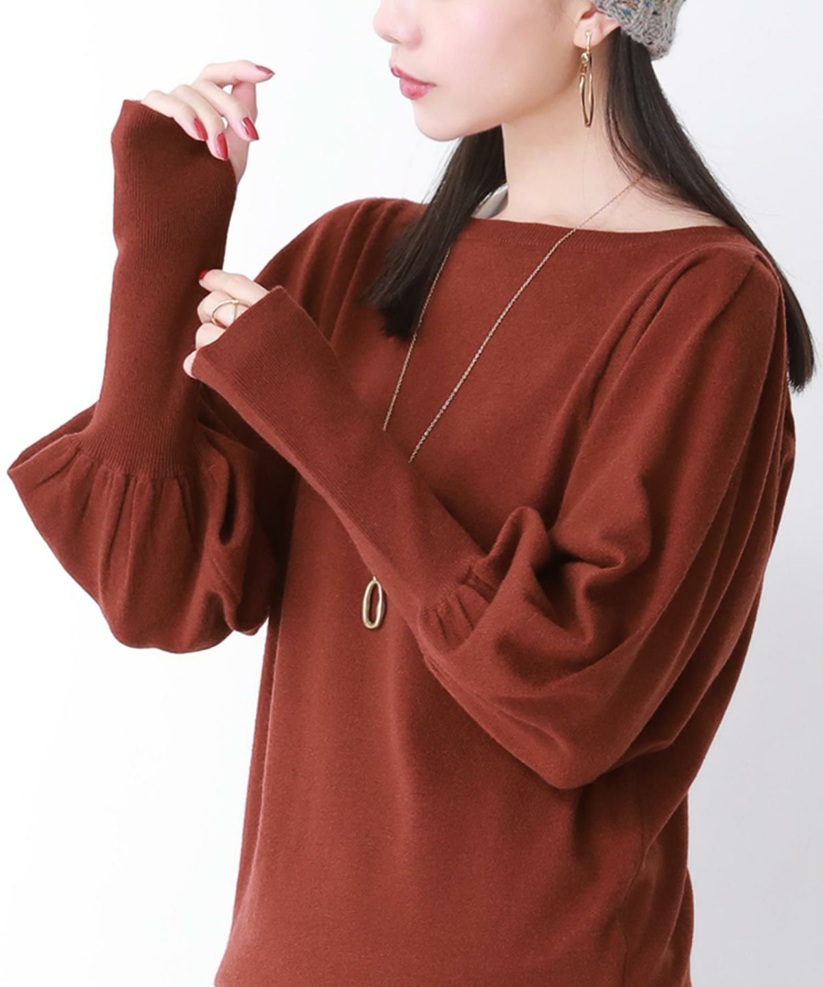 ボリュームスリーブニット【20】 1(M~L) テラコッタレッド ボリュームスリーブニット【20】 1(M~L) テラコッタレッド