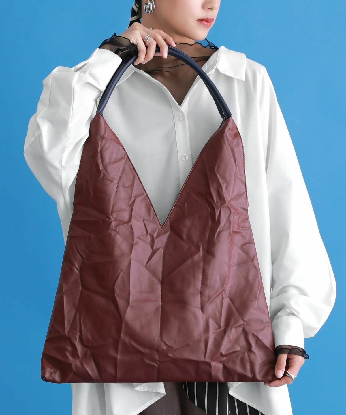 2wayワッシャー×フラット配色トライアングルトート【100】【SALE】 - ボルドー 2wayワッシャー×フラット配色トライアングルトート【100】【SALE】 - ボルドー