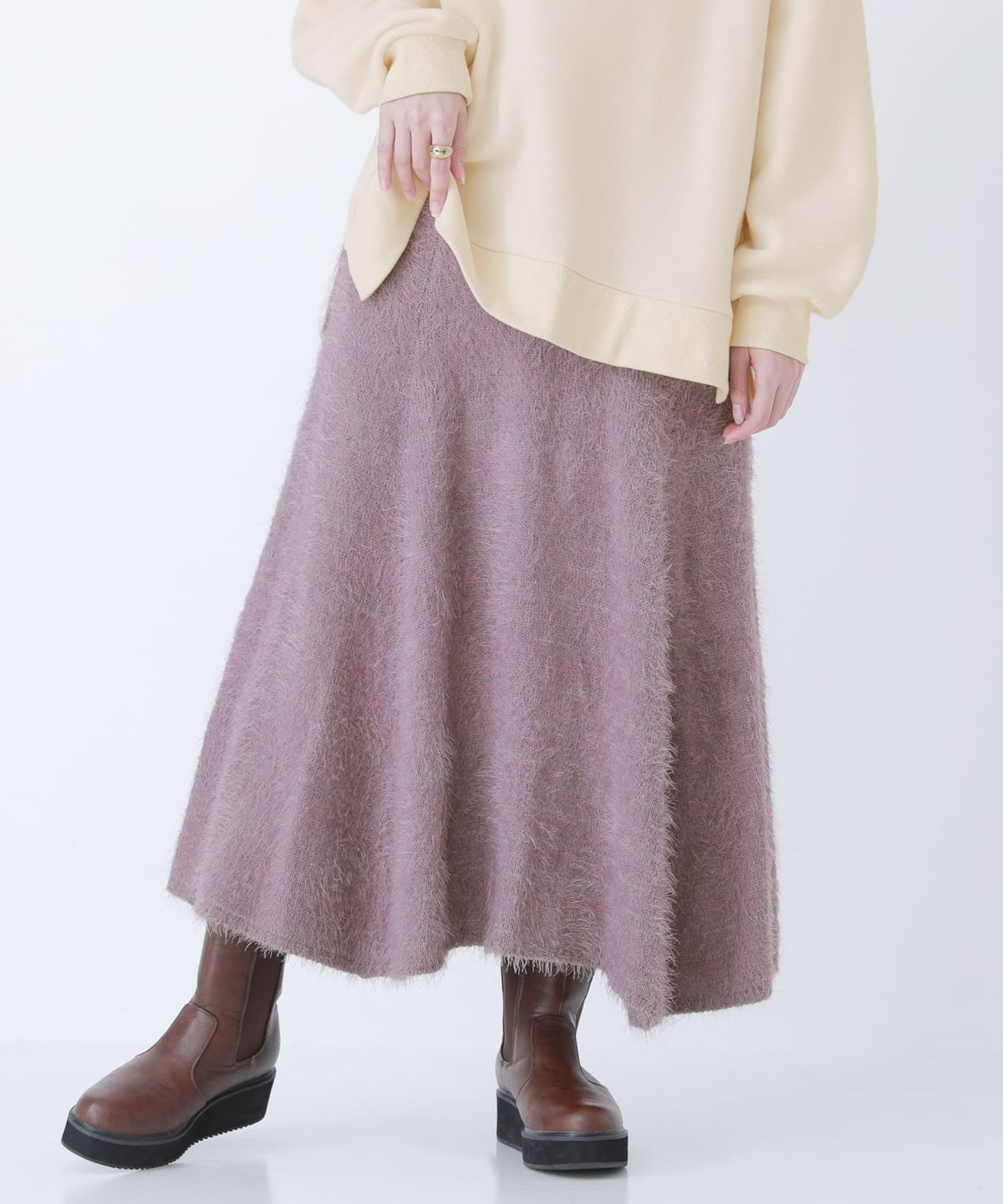 シャギーニットフレアスカート【30】 1(M~L) グレイッシュピンク シャギーニットフレアスカート【30】 1(M~L) グレイッシュピンク