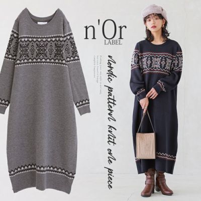 nOrLABEL(ノアールレーベル)ノルディック柄ニットワンピース