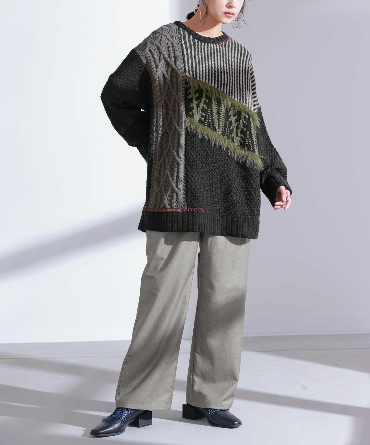 編地切替デザインニット【30】【SALE】 フリーサイズ ブラック 編地切替デザインニット【30】【SALE】 フリーサイズ ブラック