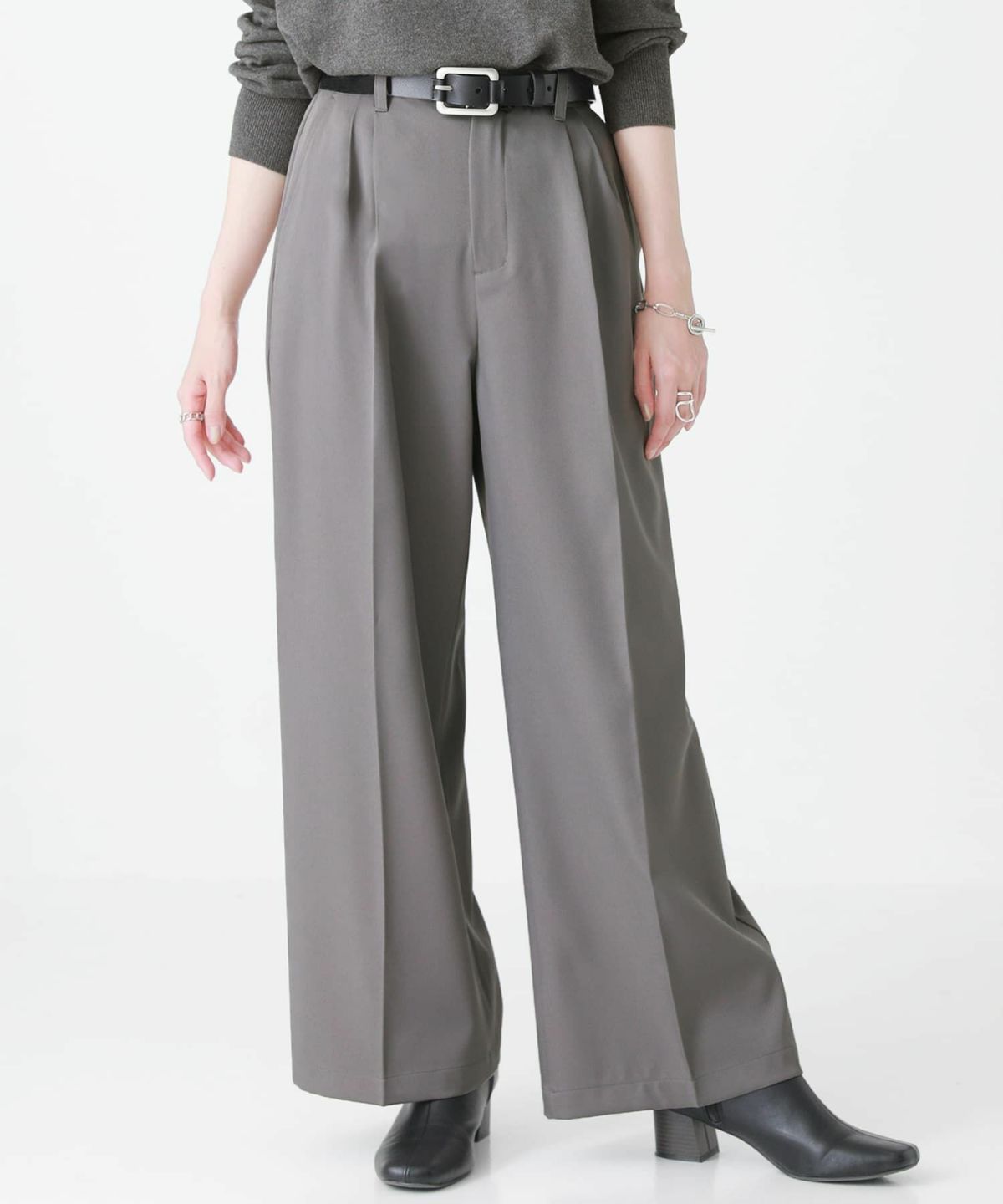 ストレートワイドツイルパンツ【20】 1(M~L)レギュラー丈 グレー ストレートワイドツイルパンツ【20】 1(M~L)レギュラー丈 グレー