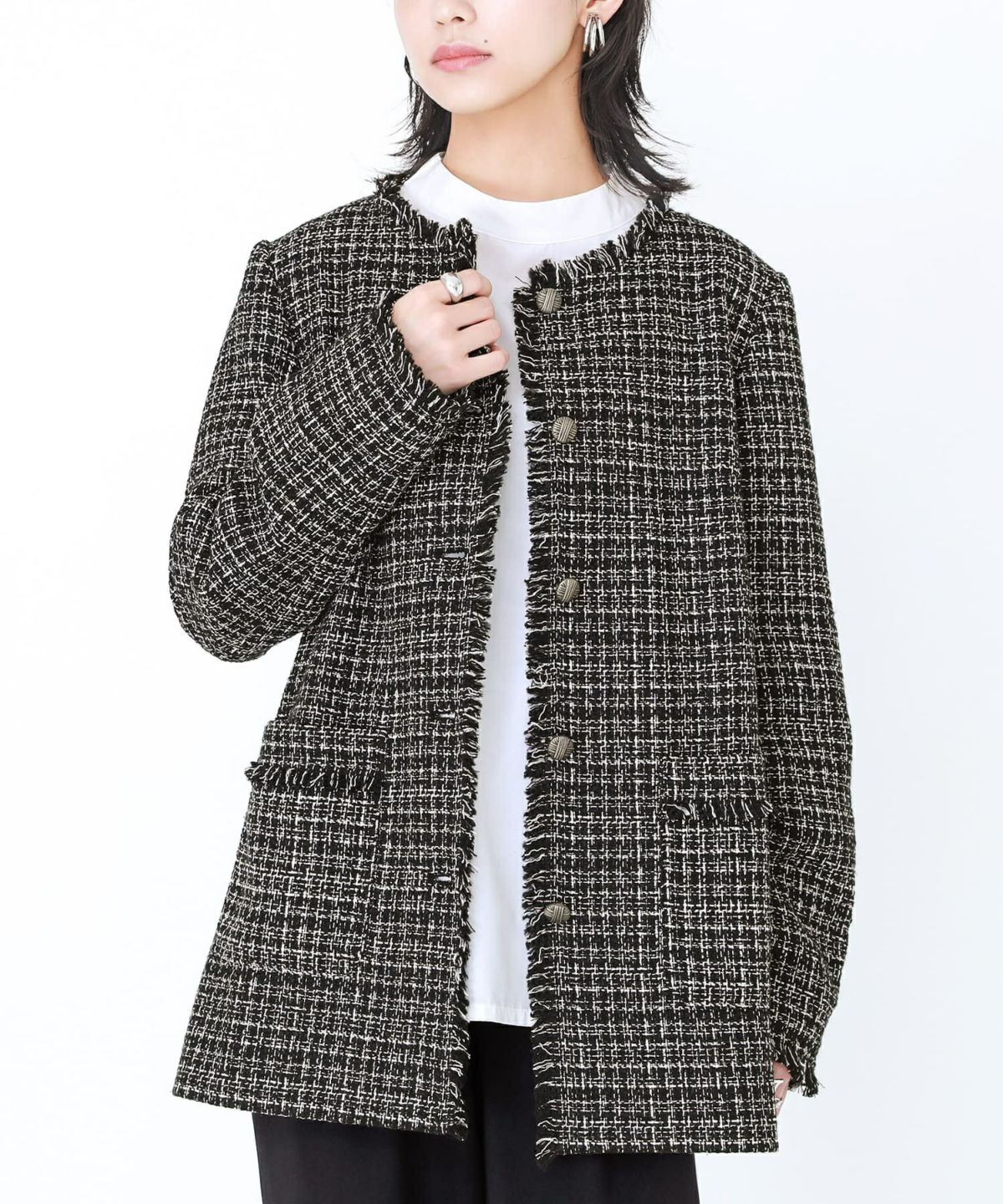 ツイードノーカラージャケットフォーマル セレモニー 卒園式 入学式【30】 1(M~L) ブラック ツイードノーカラージャケットフォーマル セレモニー 卒園式 入学式【30】 1(M~L) ブラック