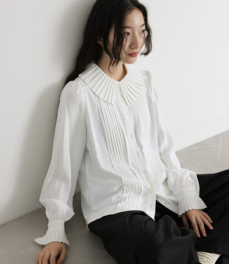 ピンタックプリーツブラウス 1(M~L) オフホワイト ピンタックプリーツブラウス 1(M~L) オフホワイト