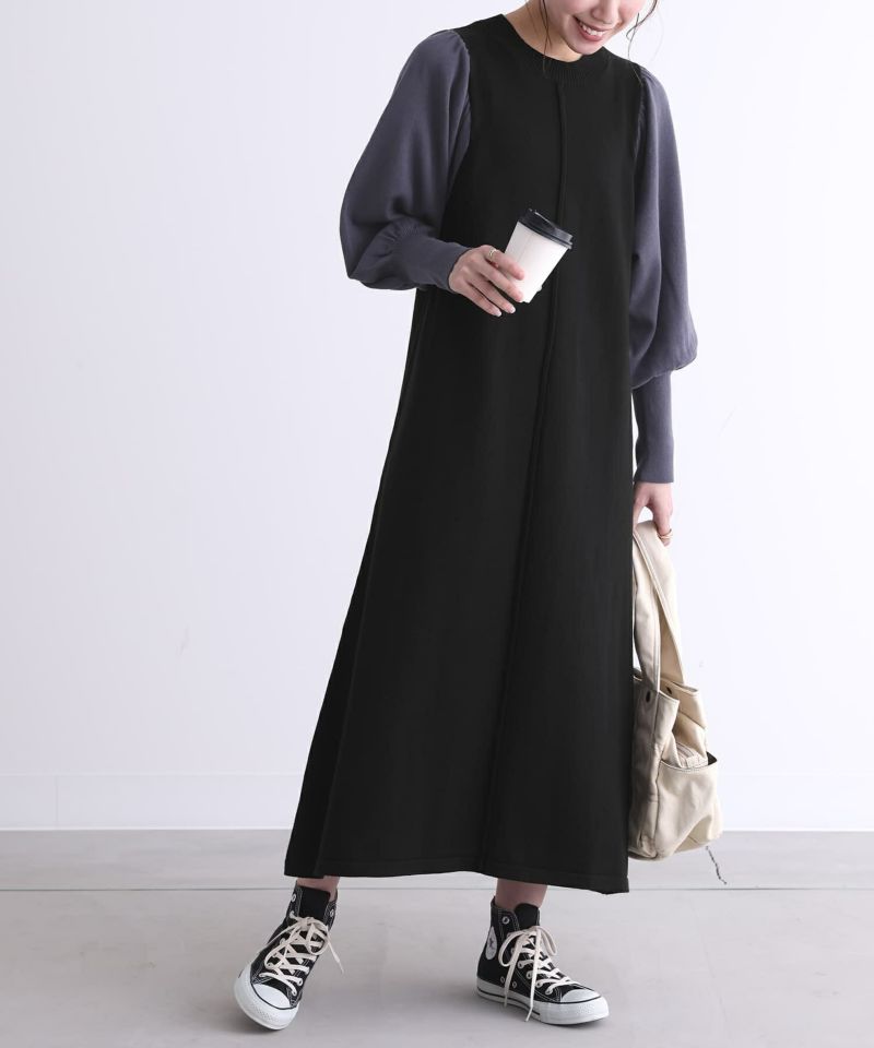 n'OrLABELボリューム袖センターラインニットワンピース』