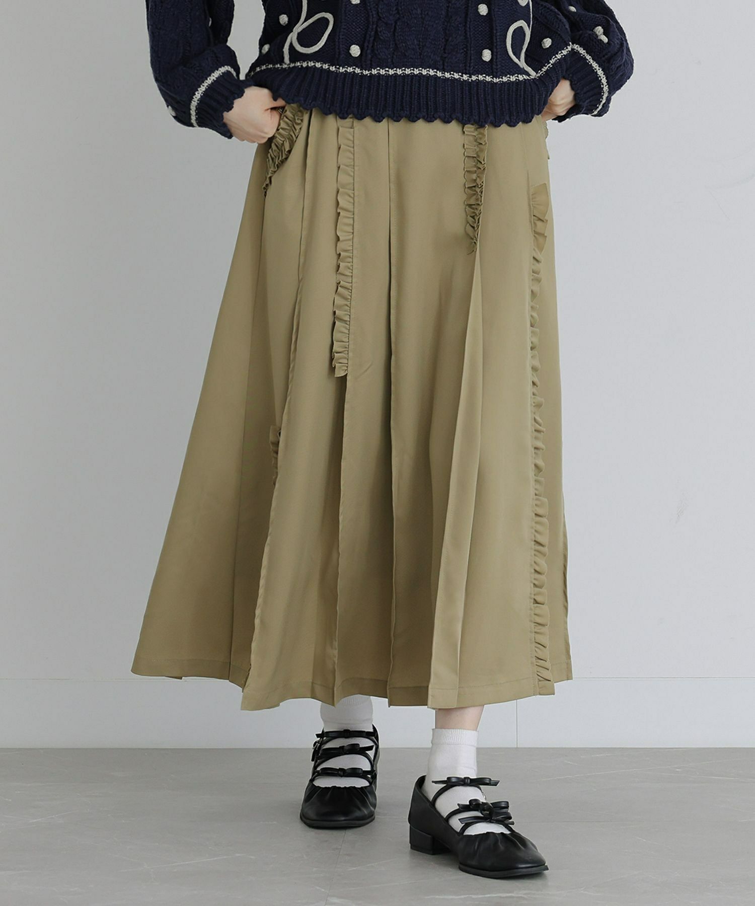THE TINY SHOP by MORI ミリタリー フリル スカート カーキ merry jenny アシメサテンフリルスカート（カーキ） -靴＆ファッション
