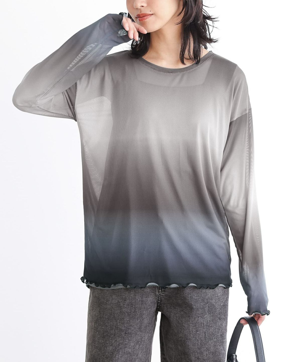 グラデーションプリントメッシュトップス【5】 1(M~L) グレー グラデーションプリントメッシュトップス【5】 1(M~L) グレー