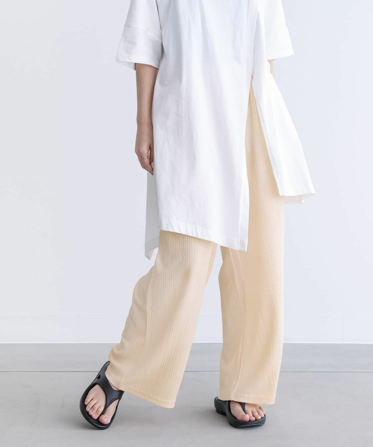 【接触冷感】イージーケアストレートパンツ 1(M~L)ショート丈 アイボリー 【接触冷感】イージーケアストレートパンツ 1(M~L)ショート丈 アイボリー