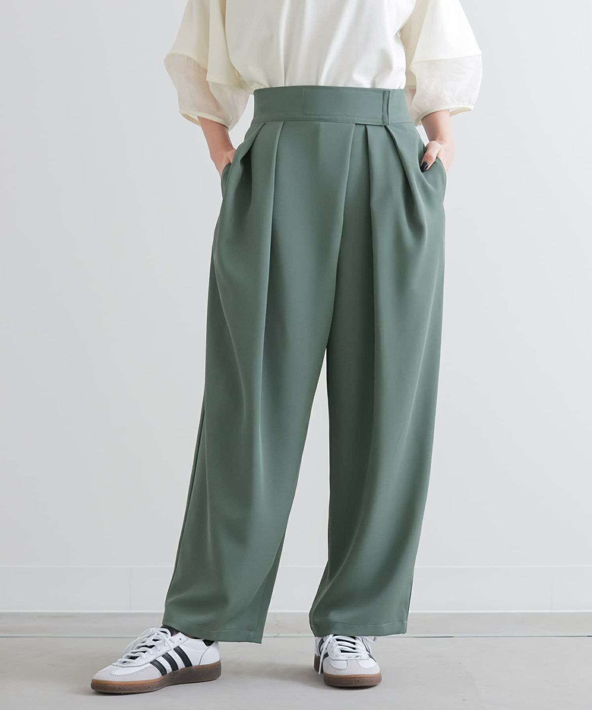 タックデザインパンツ【SALE】 1(M~L) スモーキーグリーン タックデザインパンツ【SALE】 1(M~L) スモーキーグリーン