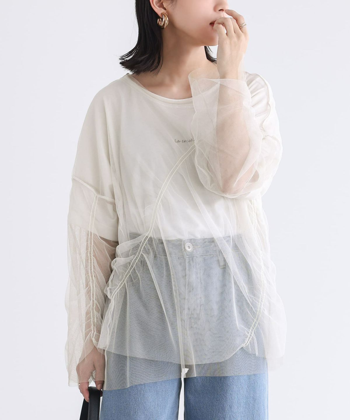 シャーリングシアートップス【5】【SALE】 フリーサイズ アイボリー シャーリングシアートップス【5】【SALE】 フリーサイズ アイボリー