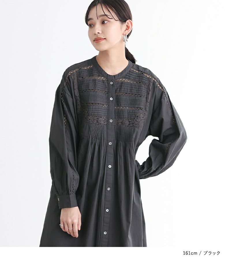 新品未着用　wafu.フレンチリネンシャツワンピース　ピンタックレース 新品未着用 wafu.フレンチリネンシャツワンピース ピンタックレース