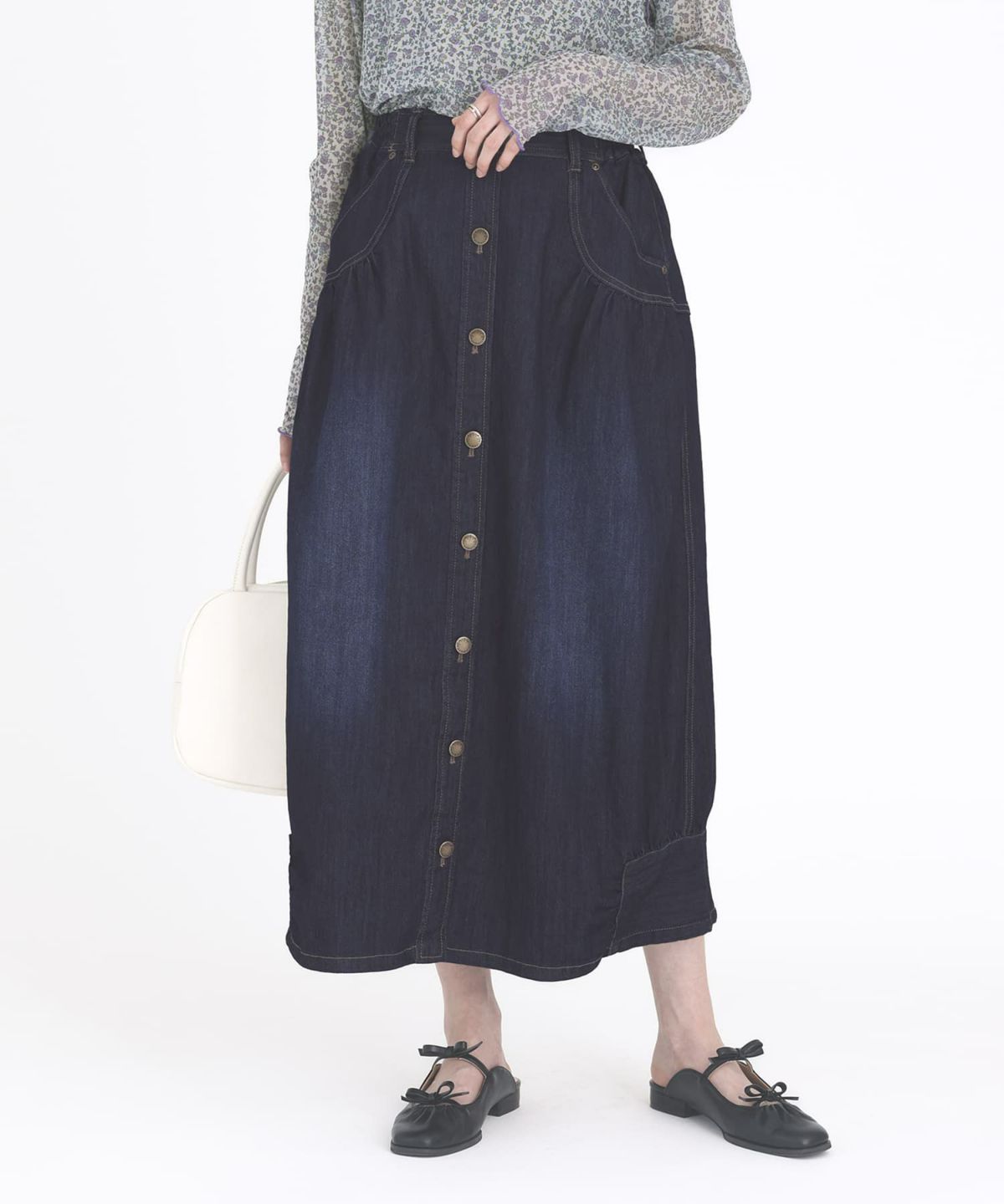 ひんやり冷感デニムコクーンスカート【20】【SALE】 1(M~L) インディゴ ひんやり冷感デニムコクーンスカート【20】【SALE】 1(M~L) インディゴ