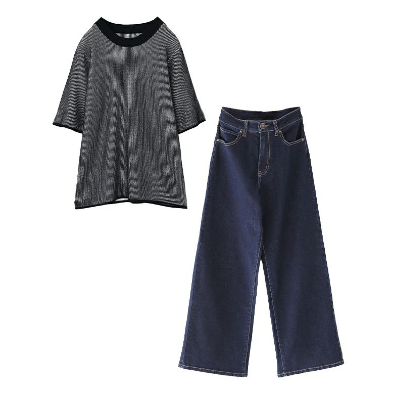 配色リバーシブルニット×ストレートワイドパンツコーデ2点SET【30】 パンツ(Mサイズ) ニット1(M~L) 配色リバーシブルニット×ストレートワイドパンツコーデ2点SET【30】 パンツ(Mサイズ) ニット1(M~L)