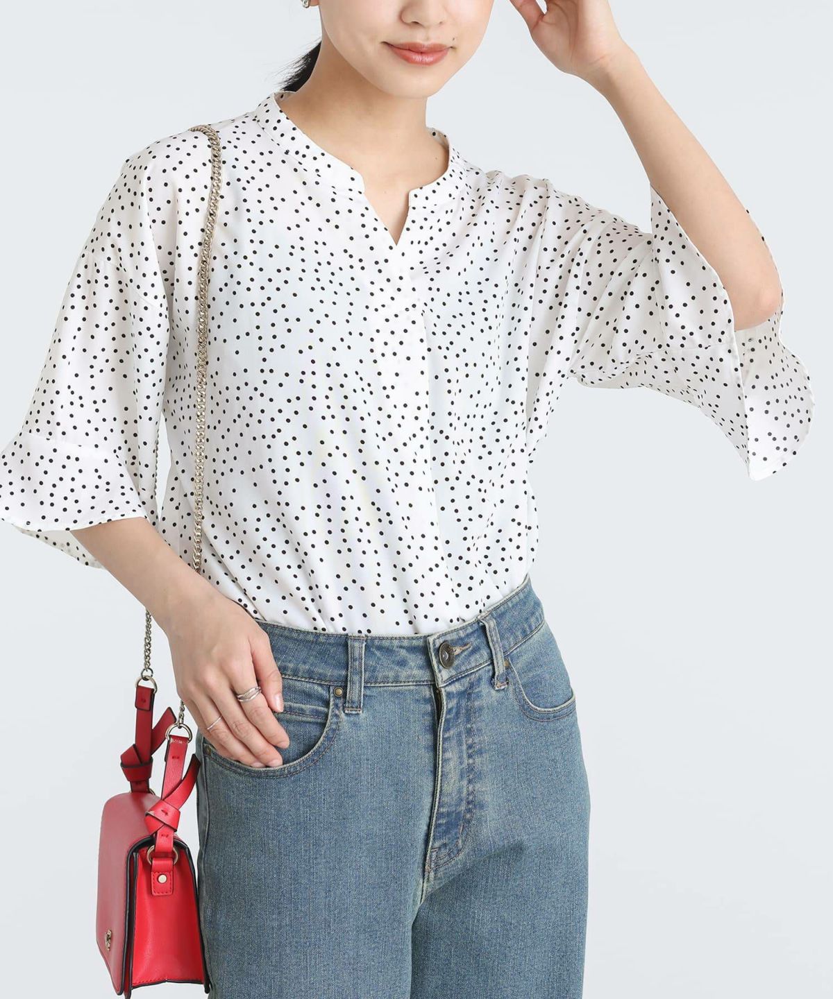 フレアスリーブドット柄ブラウス【5】【SALE】 1(M~L) オフホワイト フレアスリーブドット柄ブラウス【5】【SALE】 1(M~L) オフホワイト