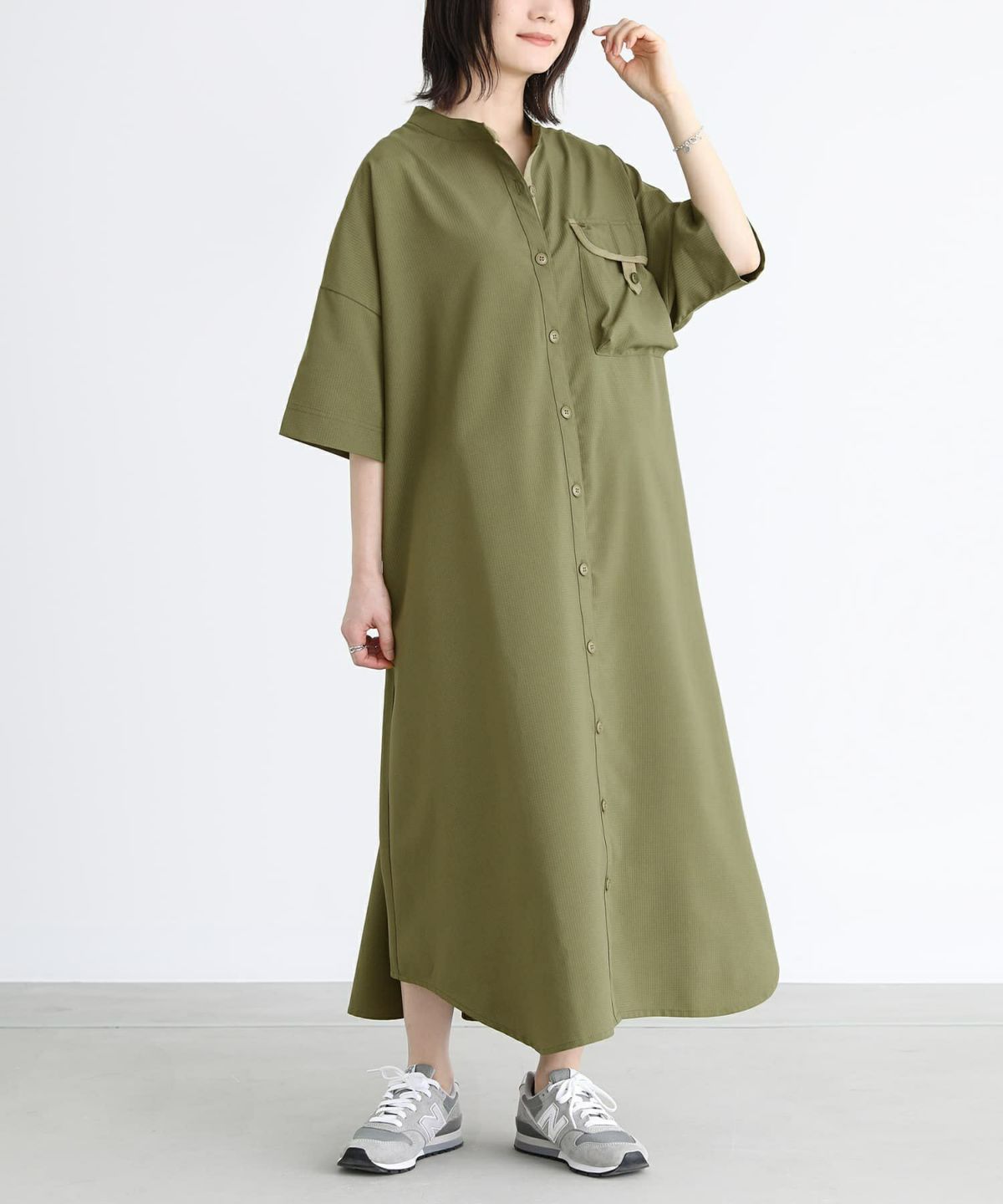 ワークシャツワンピース【SALE】 フリーサイズ カーキ ワークシャツワンピース【SALE】 フリーサイズ カーキ