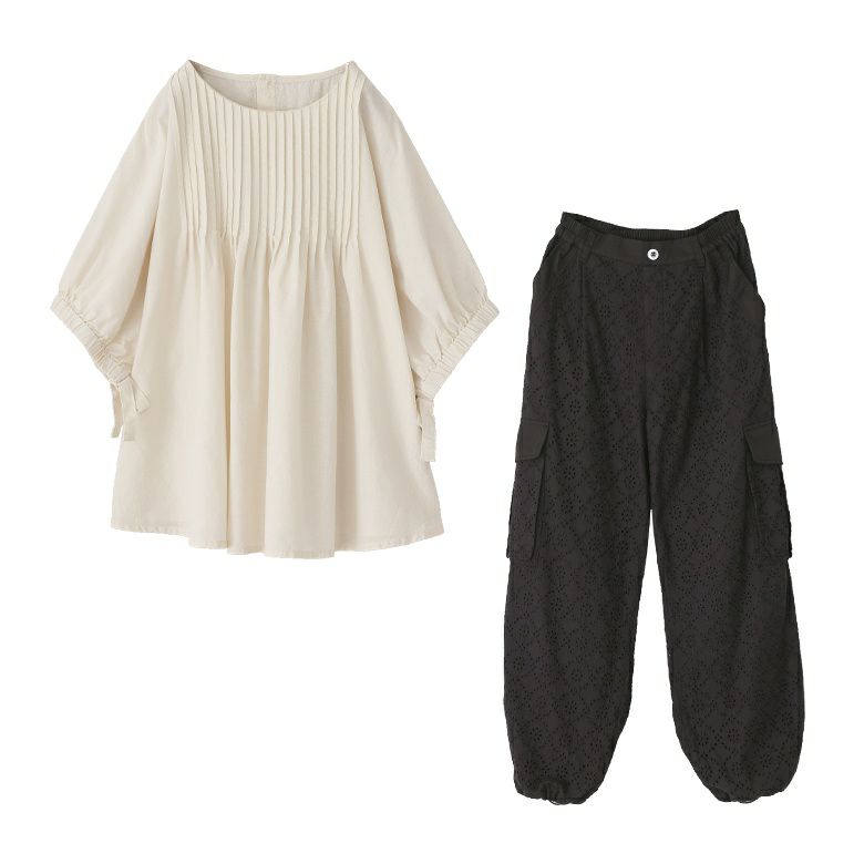リネンブラウス×レースカーゴパンツコーデ2点SET【40】 パンツ1(M~L) ブラウス1(M~L) リネンブラウス×レースカーゴパンツコーデ2点SET【40】 パンツ1(M~L) ブラウス1(M~L)