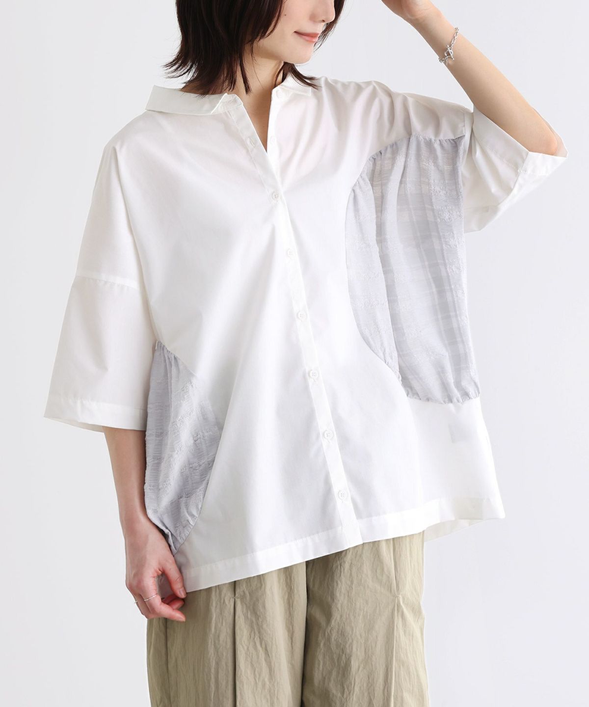 異素材ドットデザインシアー切替シャツ【5】【SALE】 フリーサイズ オフホワイト 異素材ドットデザインシアー切替シャツ【5】【SALE】 フリーサイズ オフホワイト