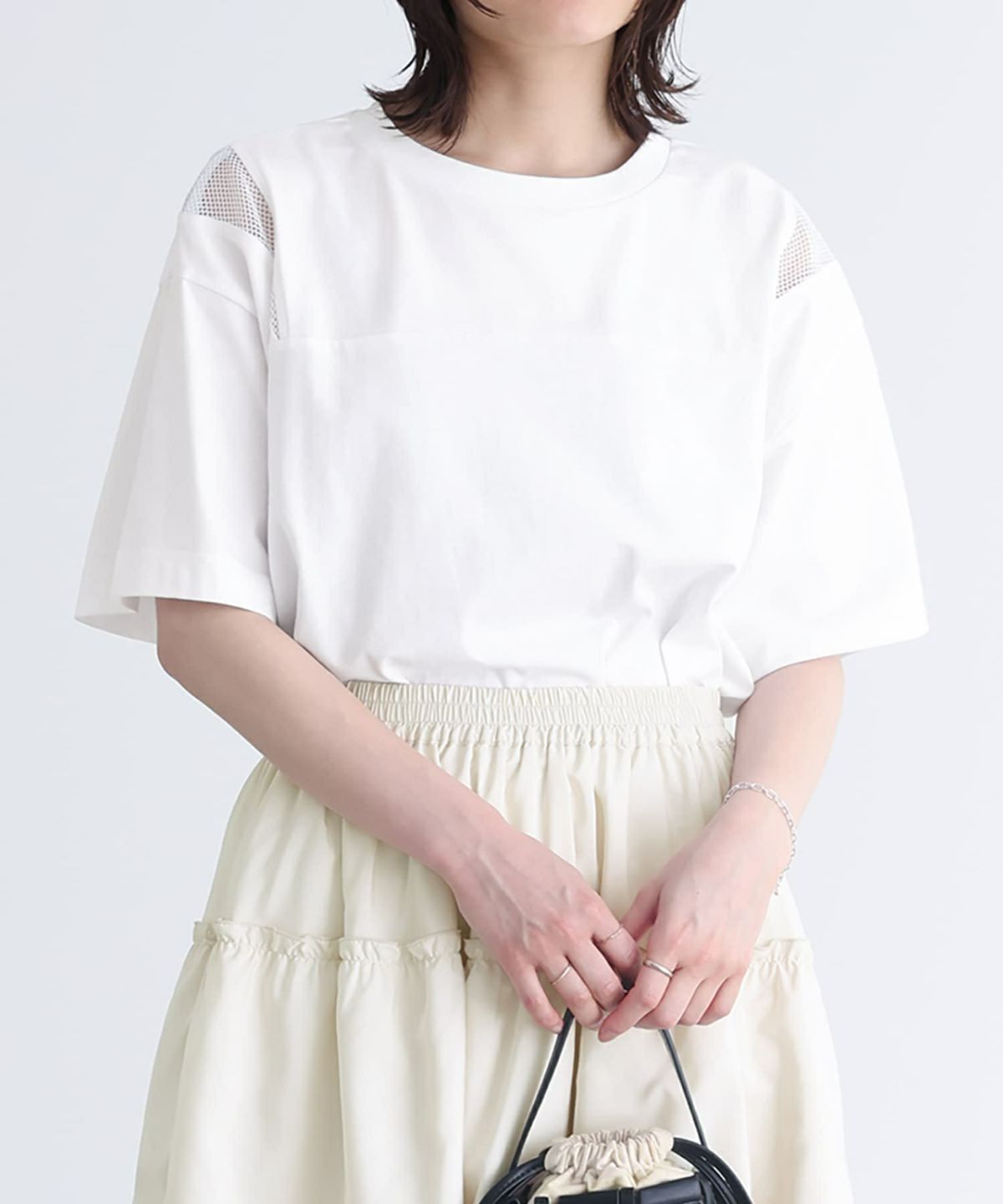 ショルダーメッシュ切替Tシャツ【5】 フリーサイズ オフホワイト ショルダーメッシュ切替Tシャツ【5】 フリーサイズ オフホワイト
