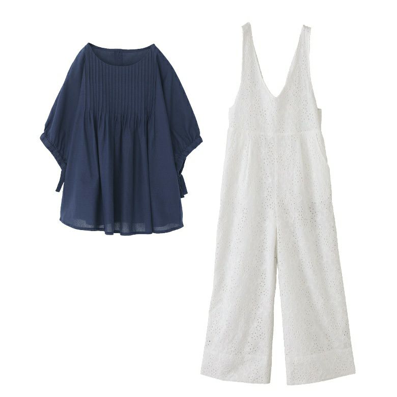 ピンタックリネンブラウス×コットンレースサロペットコーデ2点SET【40】 ブラウス1(M~L) サロペット1(M~L) ピンタックリネンブラウス×コットンレースサロペットコーデ2点SET【40】 ブラウス1(M~L) サロペット1(M~L)
