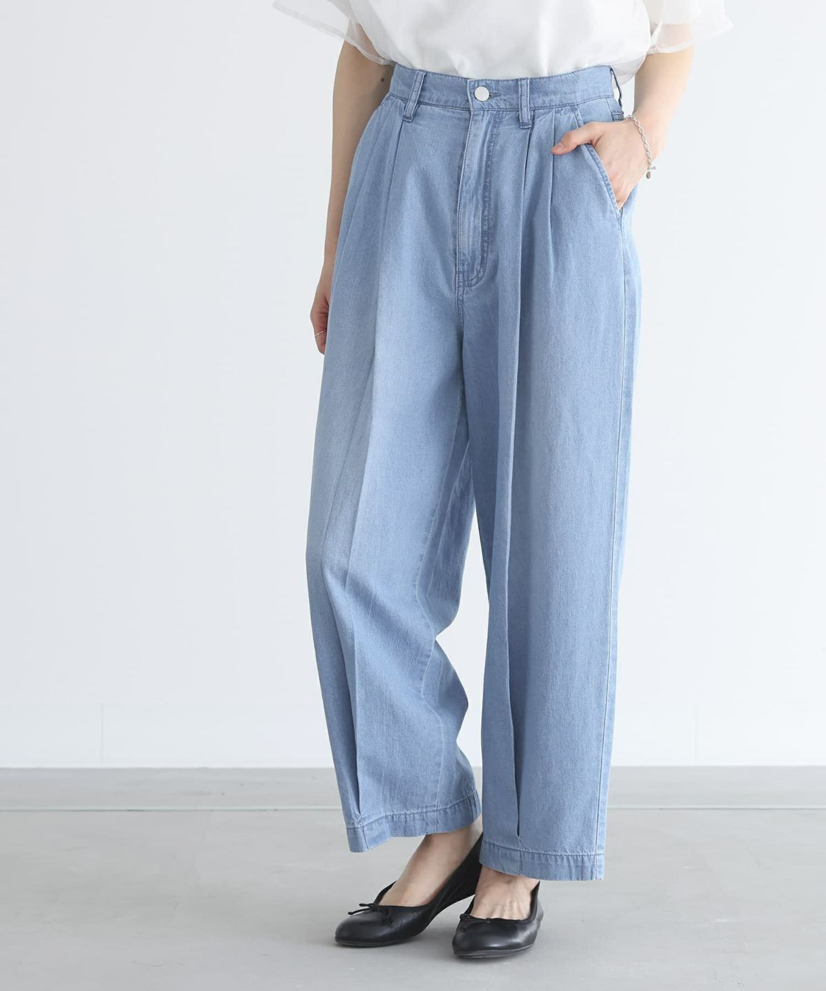 麻混ペグトップデニムパンツ【SALE】 1(M~L) ブリーチ 麻混ペグトップデニムパンツ【SALE】 1(M~L) ブリーチ