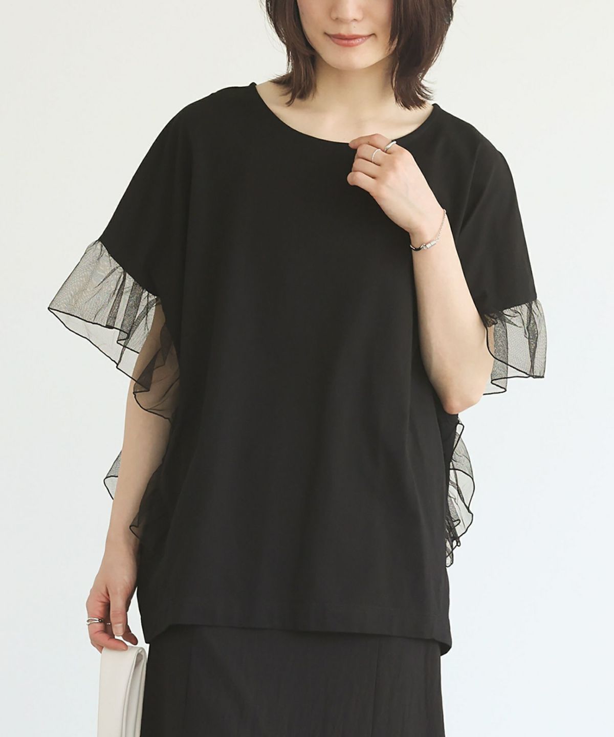 チュールスリーブTシャツ【SALE】 フリーサイズ ブラック チュールスリーブTシャツ【SALE】 フリーサイズ ブラック
