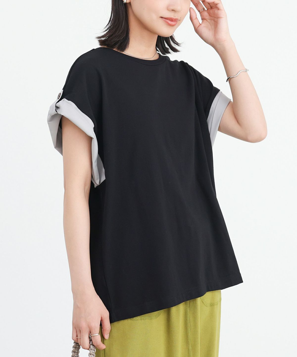 袖折り返しデザインカットソー【SALE】 2(LL~3L) ブラック 袖折り返しデザインカットソー【SALE】 2(LL~3L) ブラック