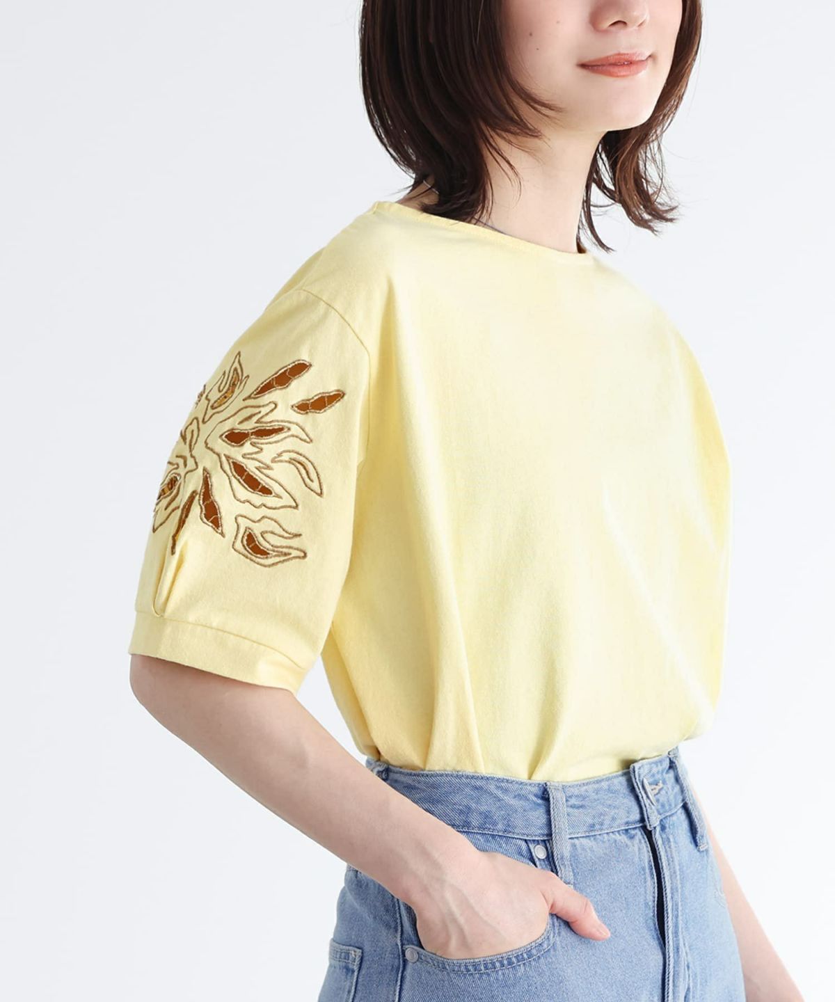 オリジナル刺繍袖カットTシャツ【SALE】 2(LL~3L) ニュアンスイエロー オリジナル刺繍袖カットTシャツ【SALE】 2(LL~3L) ニュアンスイエロー