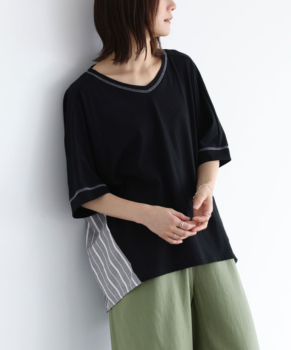 バックタックデザインTシャツ【5】 フリーサイズ ブラック バックタックデザインTシャツ【5】 フリーサイズ ブラック