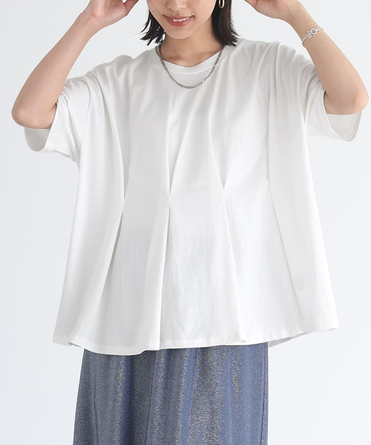 防汚加工フロントタックデザインTシャツ 1(M~L) オフホワイト 防汚加工フロントタックデザインTシャツ 1(M~L) オフホワイト