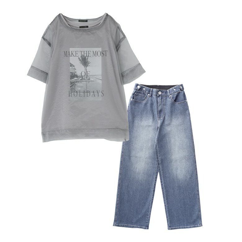 オーガンジープルオーバー×ストレートデニムコーデ2点SET【30】 パンツ(Lサイズ) Tシャツ&タンク1(M~L) オーガンジープルオーバー×ストレートデニムコーデ2点SET【30】 パンツ(Lサイズ) Tシャツ&タンク1(M~L)