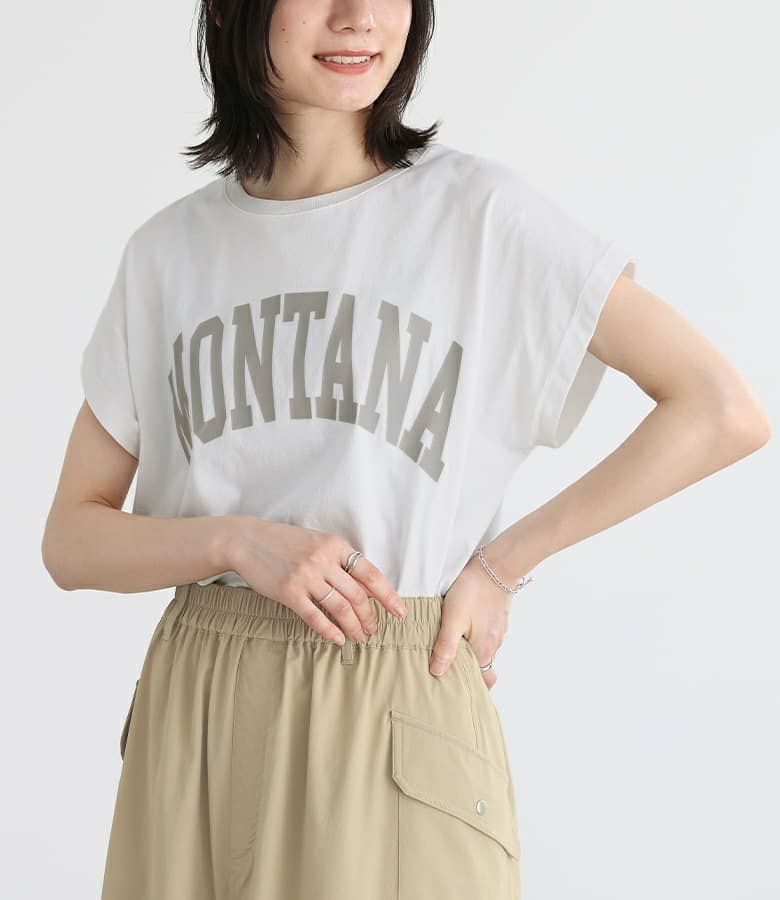 カレッジロゴ風フレンチ袖Tシャツ【5】 フリーサイズ オフホワイト カレッジロゴ風フレンチ袖Tシャツ【5】 フリーサイズ オフホワイト