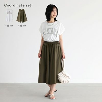 20-60代 人気ファッションブランド カレッジロゴ風フレンチ袖Tシャツ×ラメナローロングスカート トップス