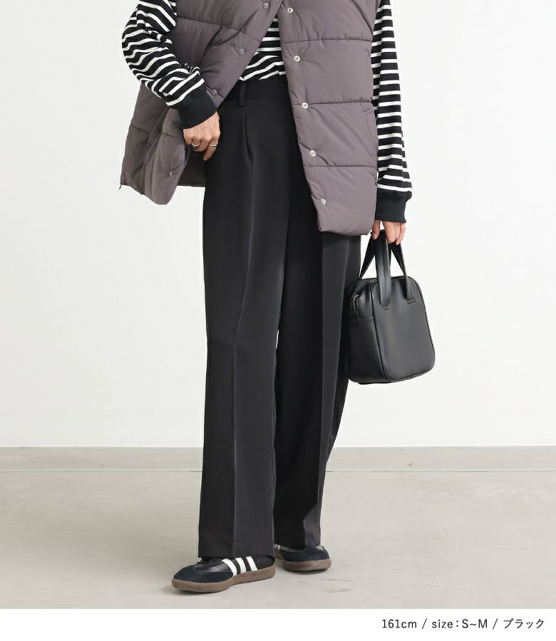 【極上品】センタープレス ワイドストレート スラックス BLACK SINSS スラックス Center press two tuck wide straight slacks