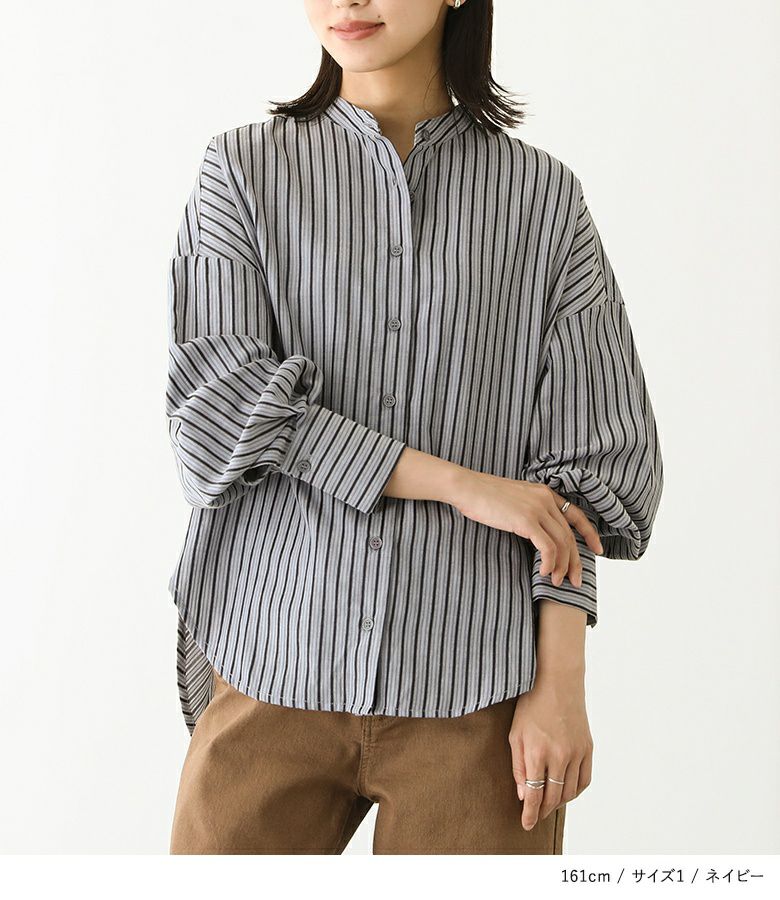 新品 ebure カラーストライプ 前後差バンドカラーシャツ ebure(エブール)｜【店舗限定】ソフトストライプ バンドカラー