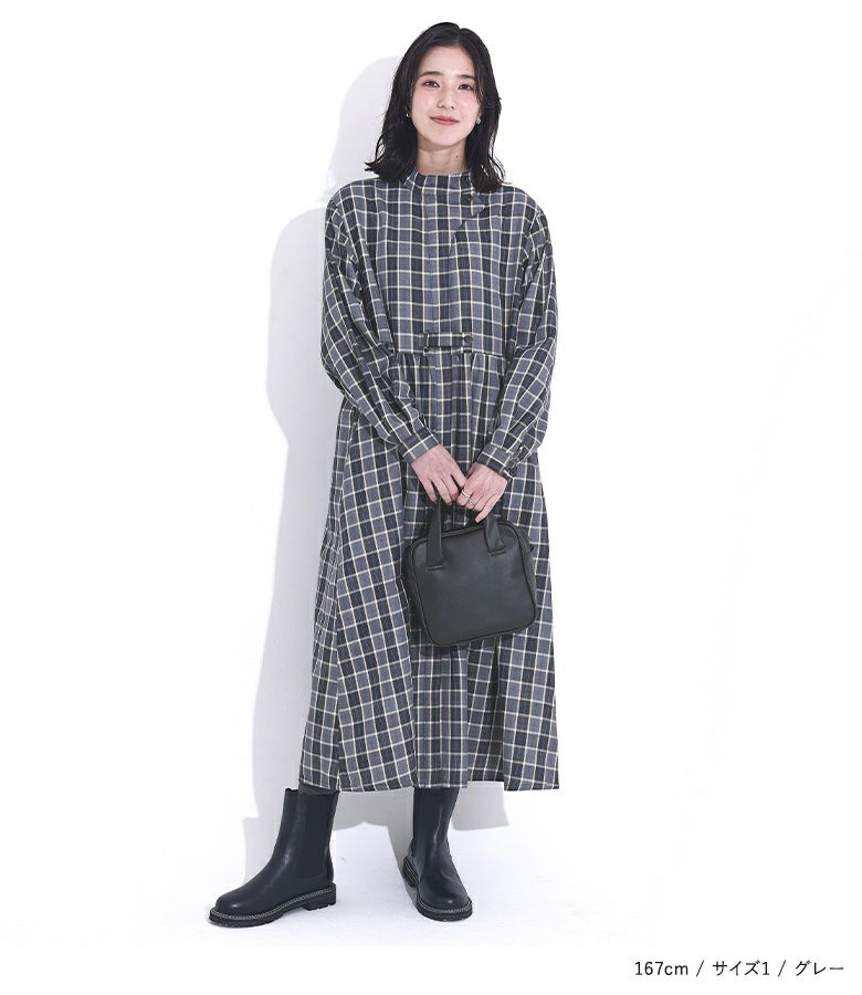 n'OrLABELタブ付きチェックワンピース』
