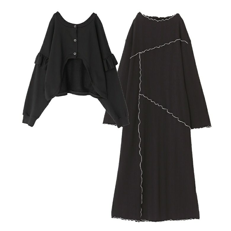 前後2wayミニ裏毛トップス×配色メローランダムワンピースコーデ2点SET【40】 ワンピース(S~M) カットソー(Fサイズ) 前後2wayミニ裏毛トップス×配色メローランダムワンピースコーデ2点SET【40】 ワンピース(S~M) カットソー(Fサイズ)