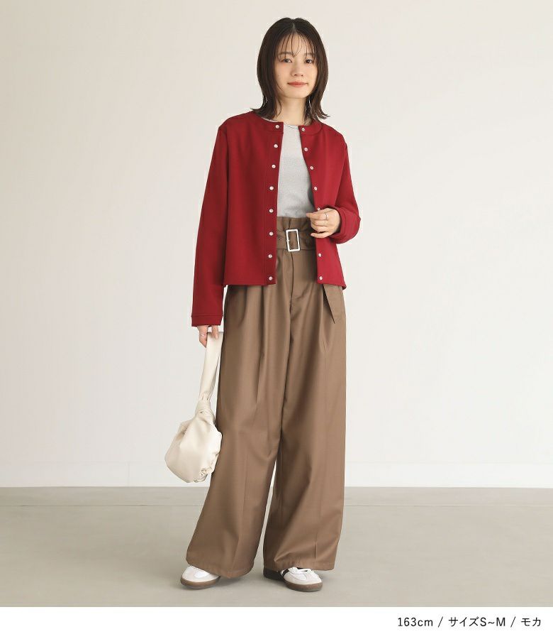 n'OrLABELベルト付きハイウエストタックワイドパンツ』