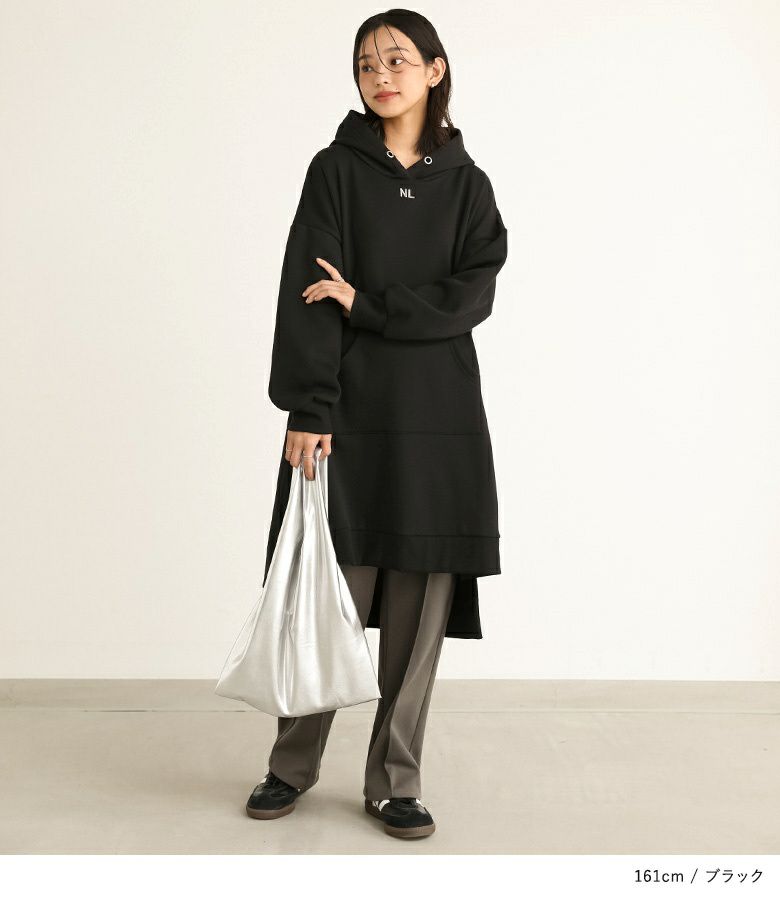 overEレトロワンピース黒96 n'OrLABEL裏起毛フードワンピース』