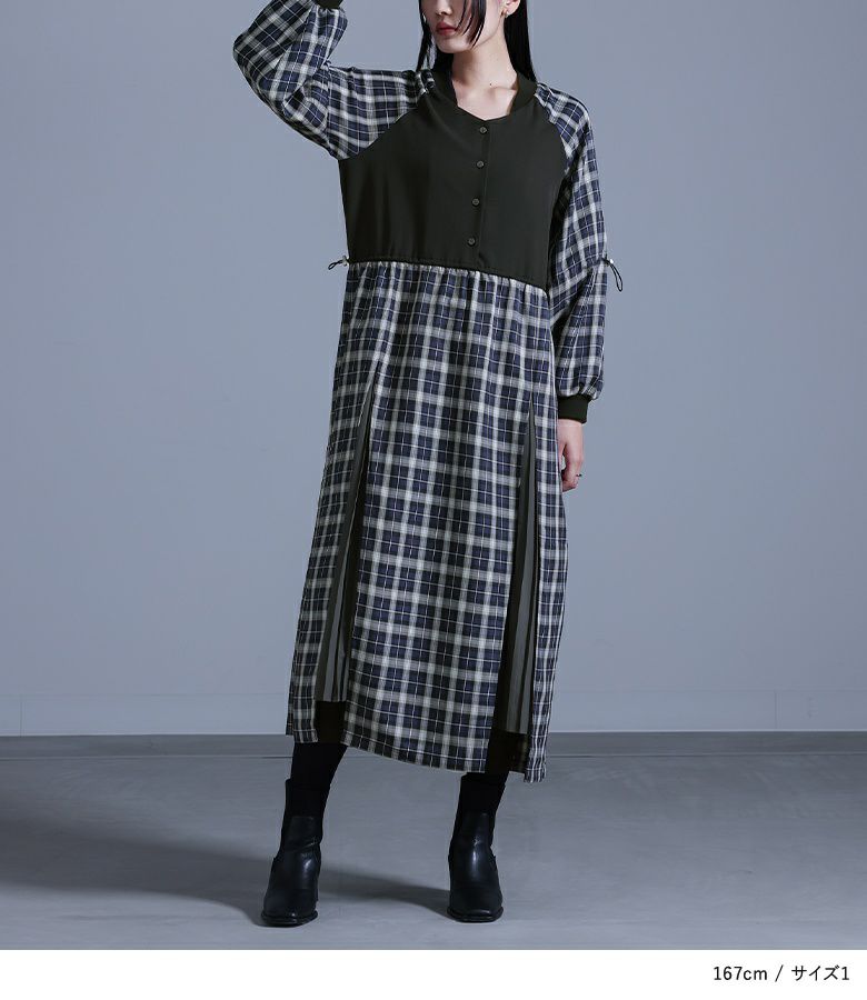 kOhAKUプリーツ切替チェックワンピース』