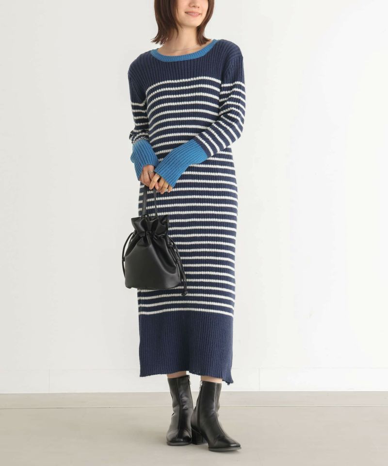 n'OrLABEL配色ボーダーニットワンピース』