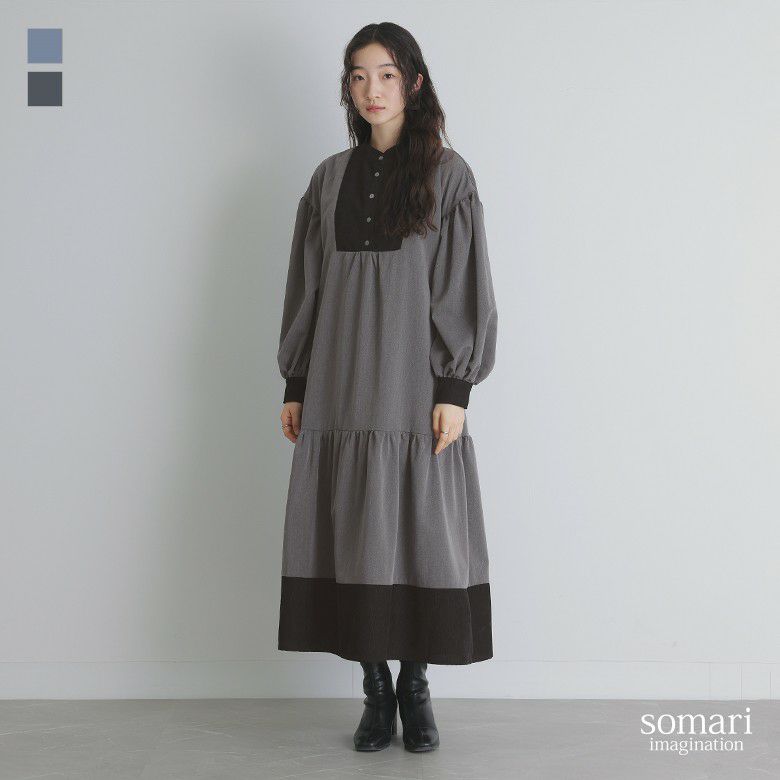 somari imagination配色ティアードワンピース』