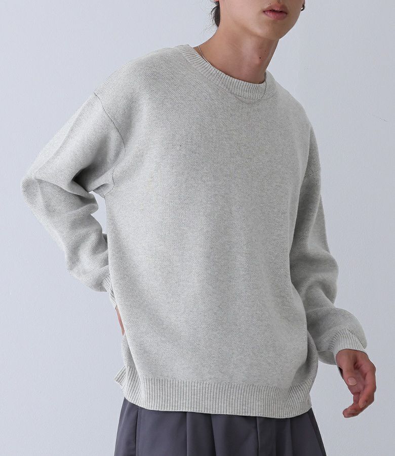 ジャカードクルーネックニット【30】 M グレー ジャカードクルーネックニット【30】 M グレー
