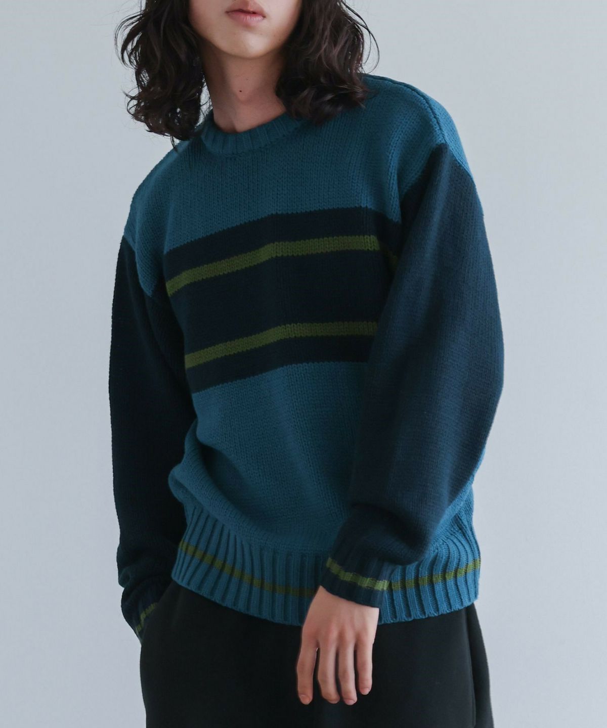 配色デザインクルーネックニット【30】【SALE】 M ネイビー 配色デザインクルーネックニット【30】【SALE】 M ネイビー
