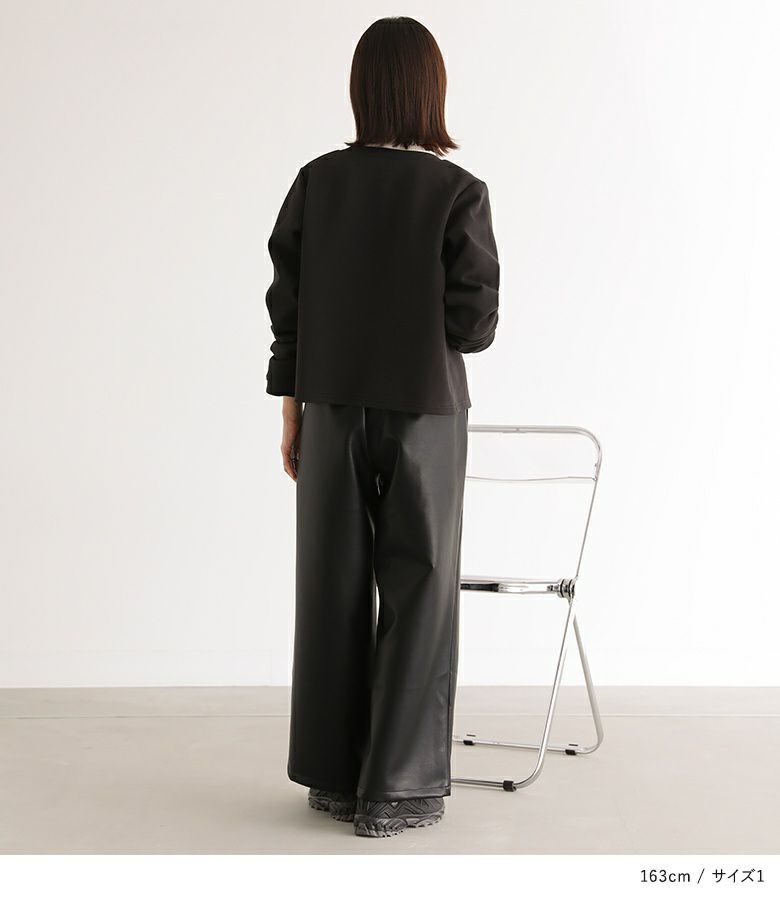 n'OrLABELフェイクレザーストレートワイドパンツ』