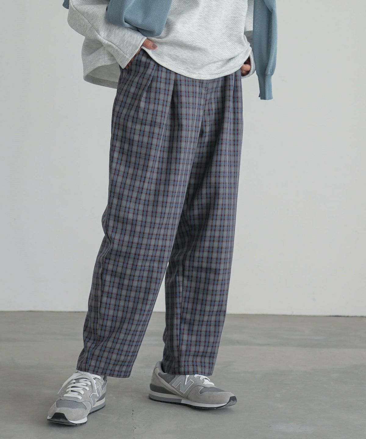 チェックテーパードパンツ【20】 1 ブルー チェックテーパードパンツ【20】 1 ブルー