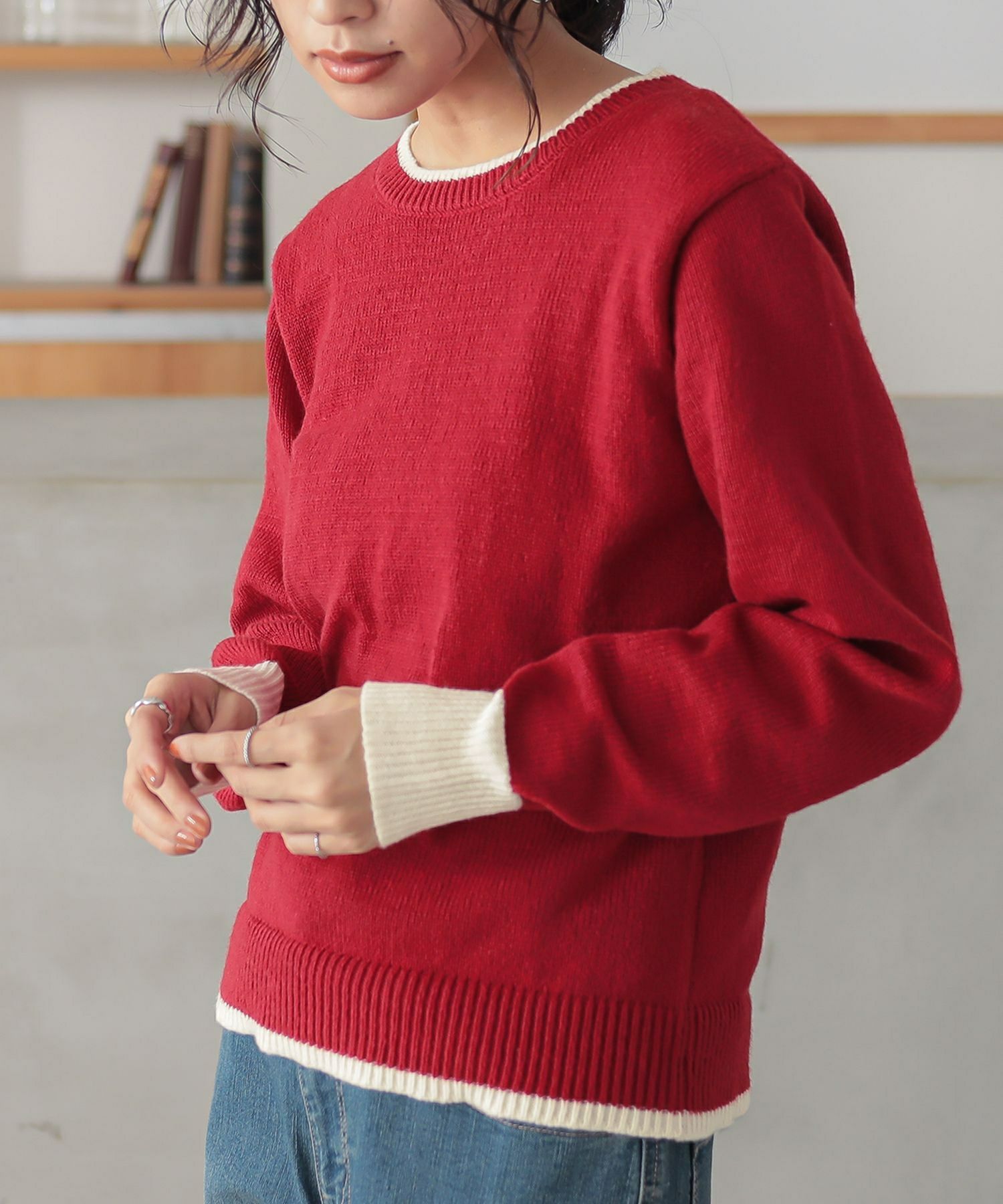 n'OrLABEL配色クルーネックニット』