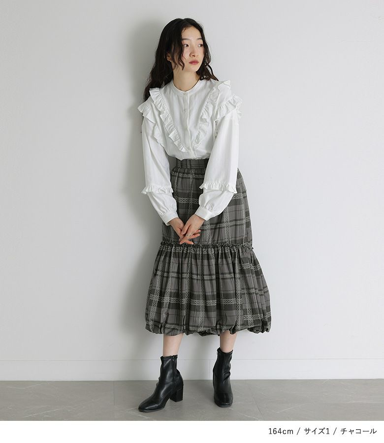 somari imaginationチェックレース柄バルーンスカート』