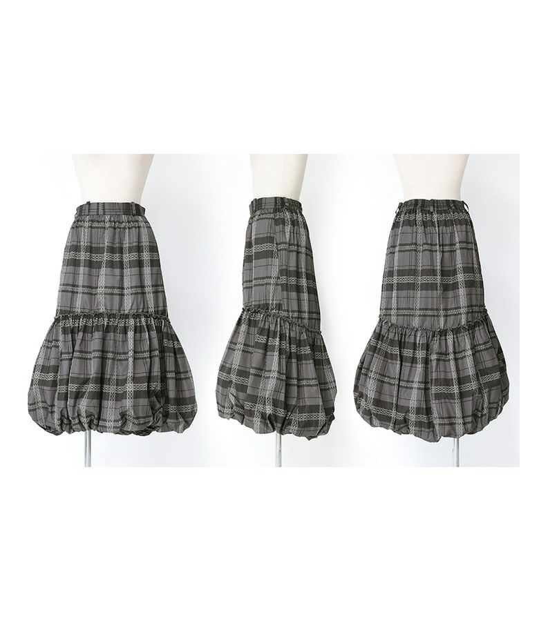 未使用　今季cccmalieシーマリー　グレンチェックバルーンスカート (38) somari imaginationチェックレース柄バルーンスカート』