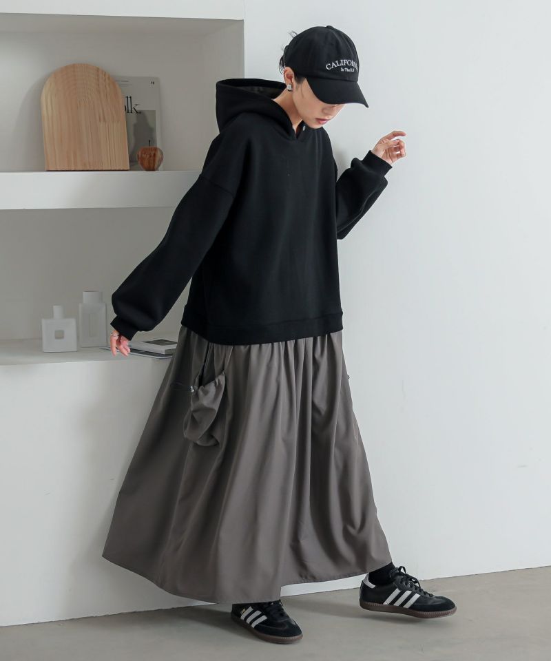 n'OrLABEL裏起毛異素材ドッキングフードワンピース』